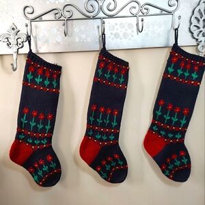 3 Flower Knit Christmas Stockings